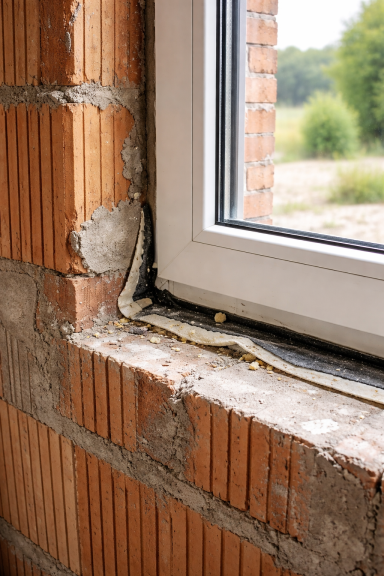 Fehlerhafter Fensteranschluss Fensterschaden im Neubau- undichte Fensteranschlüsse an Mauerwerk- kein Glattstrich